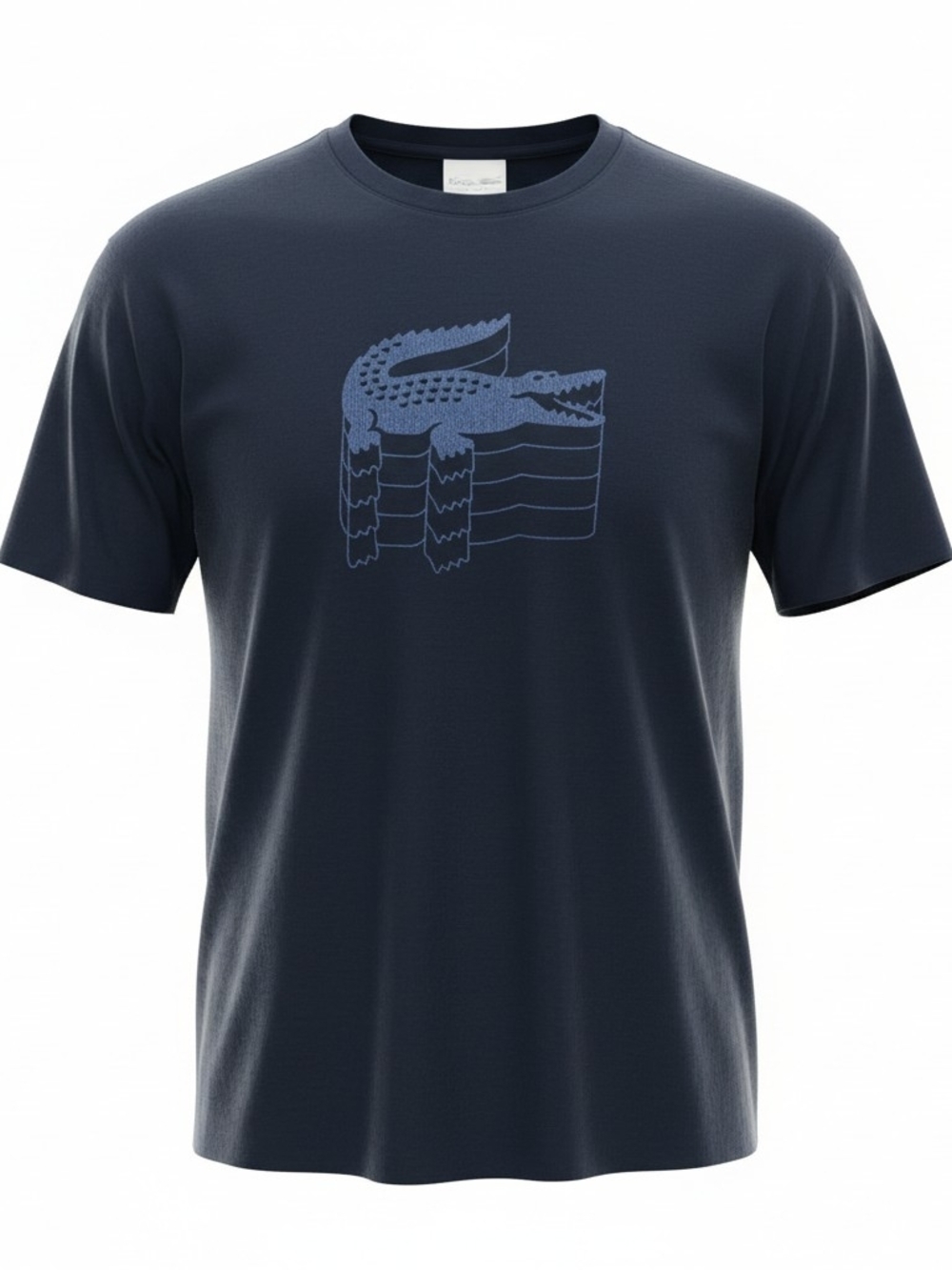 Lacoste Men's Navy Short Sleeve Crewneck with Light Blue Croc Graphic